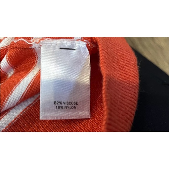 Halogen Cardigan Sweater Women's Size Medium Orange White Stripe Button Up - Picture 6 of 7